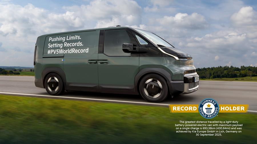 Kia PV5 Cargo breekt wereldrecord: 693 km met volle lading